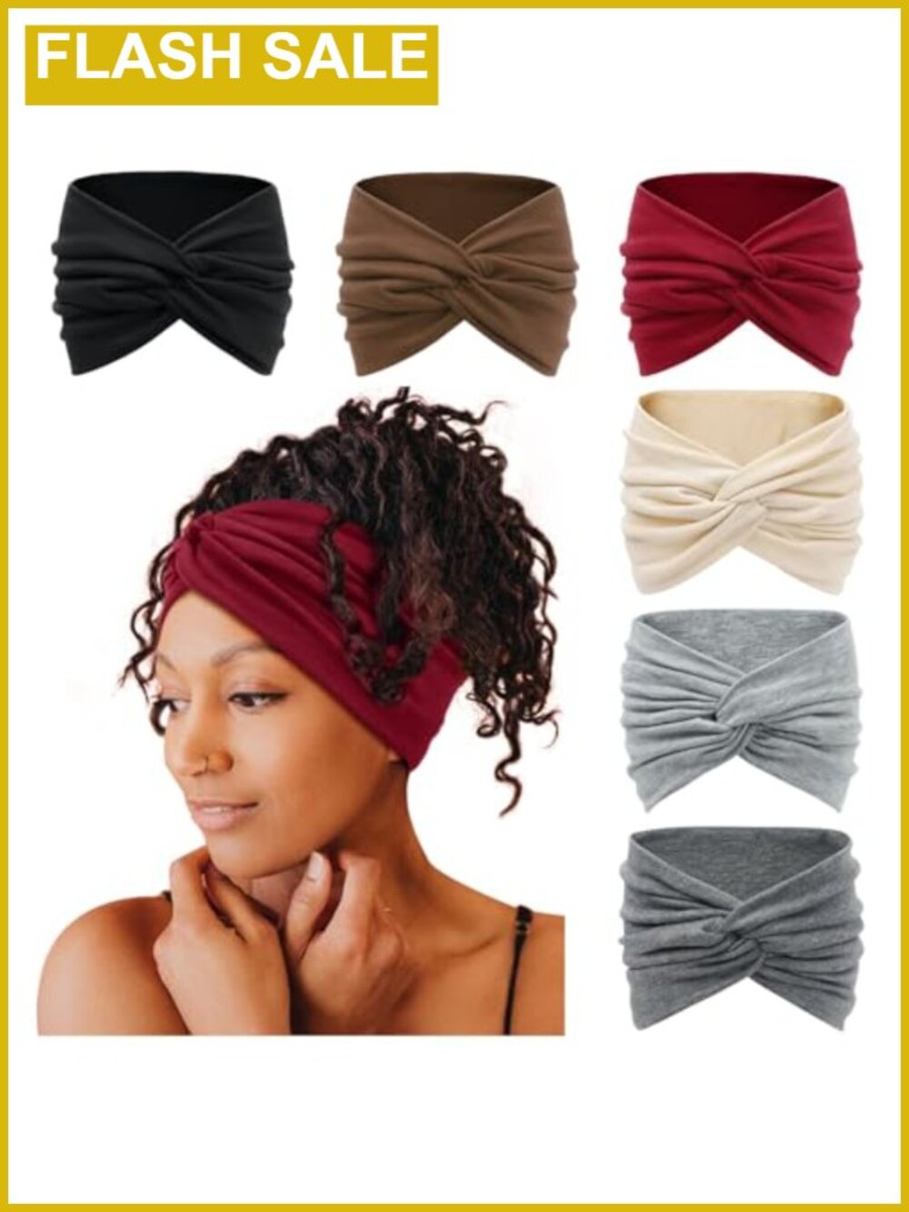 Extra Wide Boho Turban Headbands 6 Pack Polyester Headwraps
